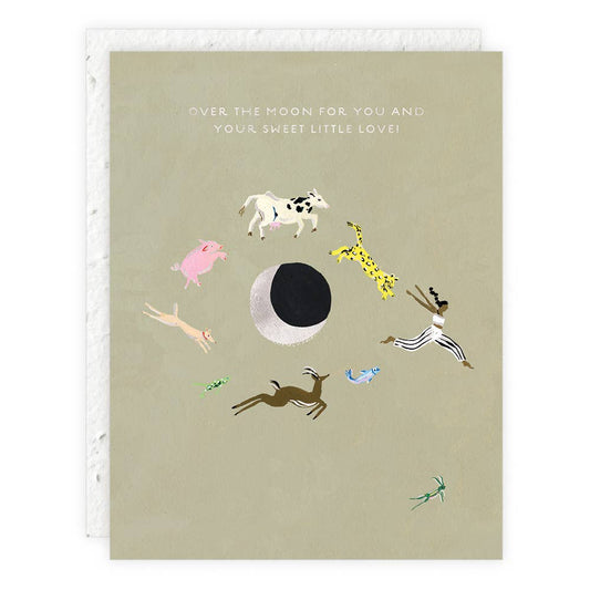 Over The Moon Baby Card: With cello sleeve