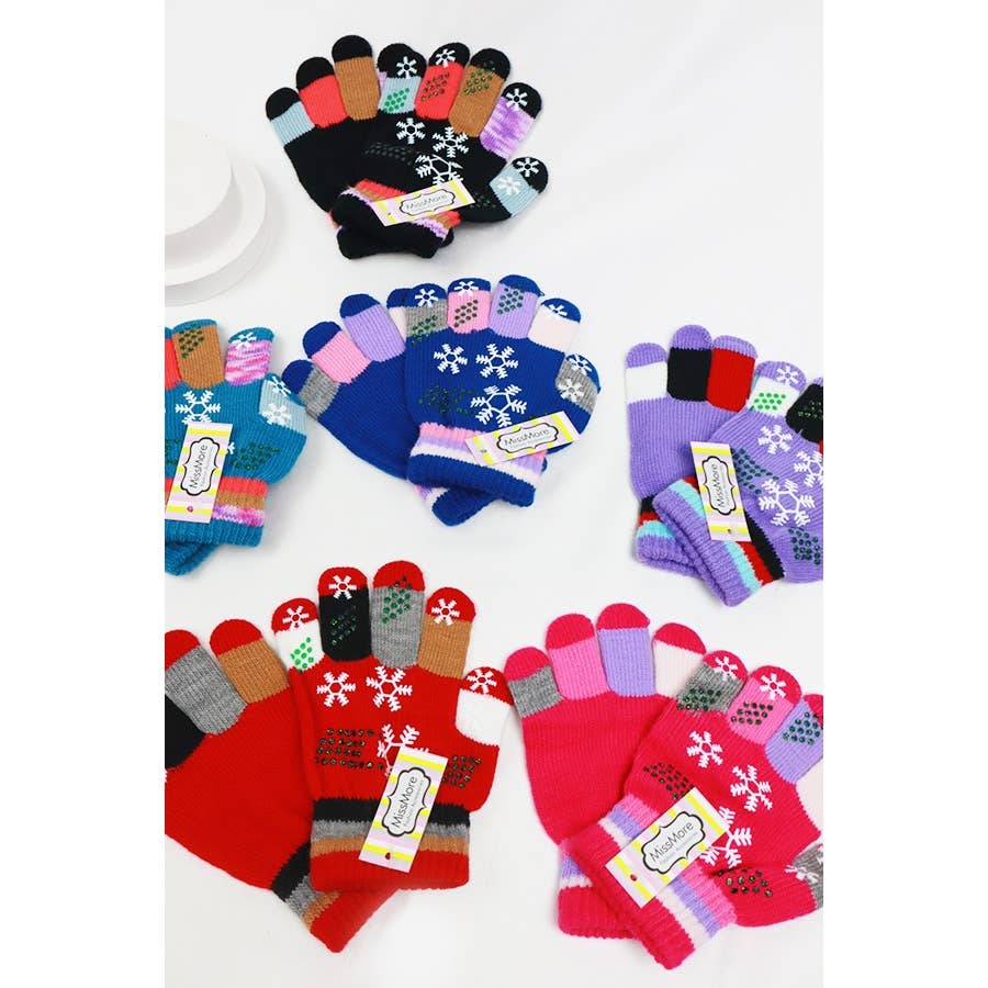 Snowflake Print Kids Gloves: MIX COLOR / ONE