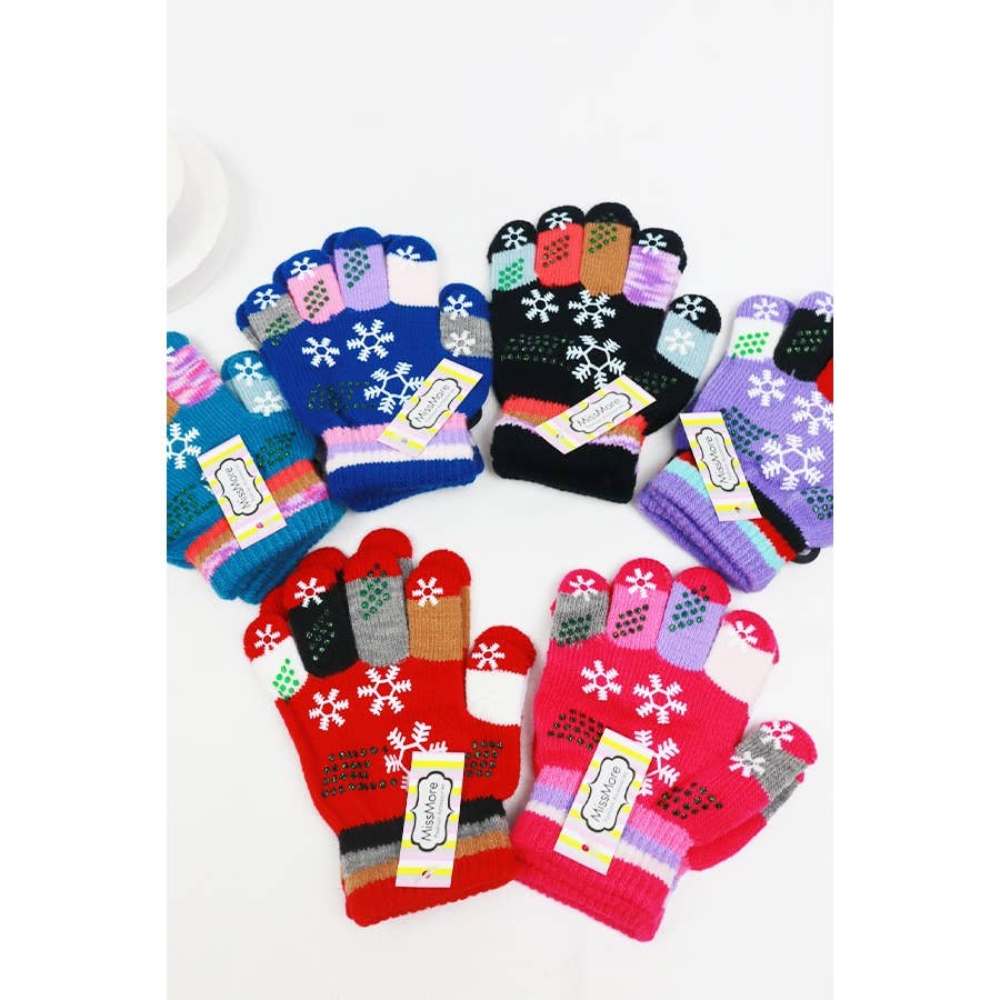 Snowflake Print Kids Gloves: MIX COLOR / ONE