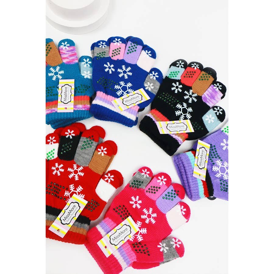 Snowflake Print Kids Gloves: MIX COLOR / ONE