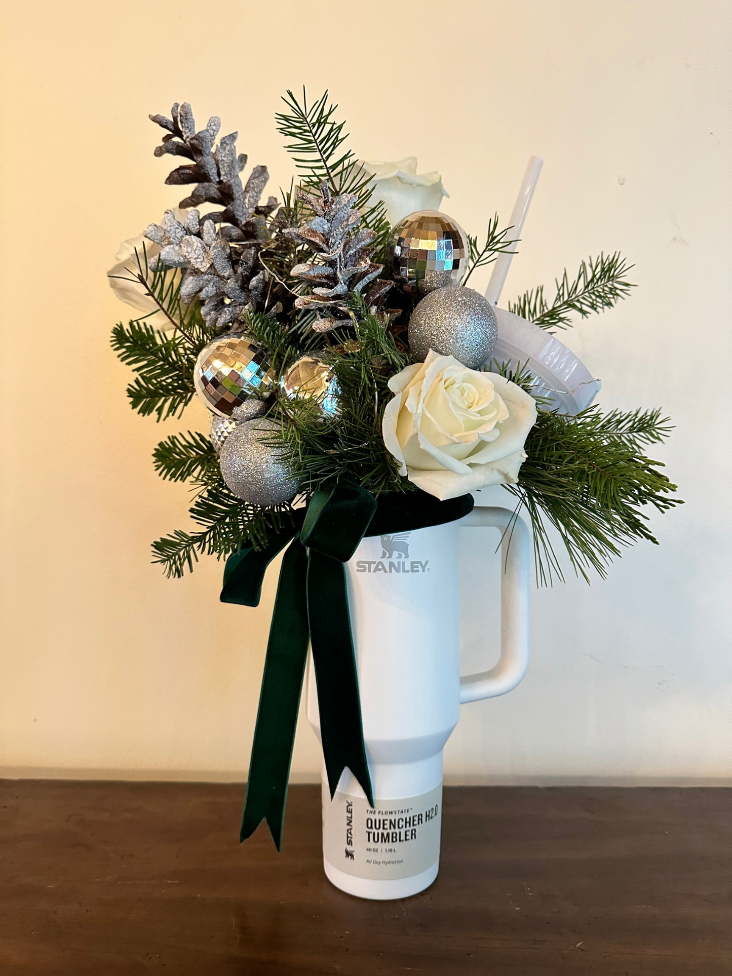 Winter Greens Stanley Tumbler Arrangement –(Light-Up Edition)