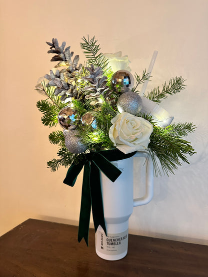 Winter Greens Stanley Tumbler Arrangement –(Light-Up Edition)