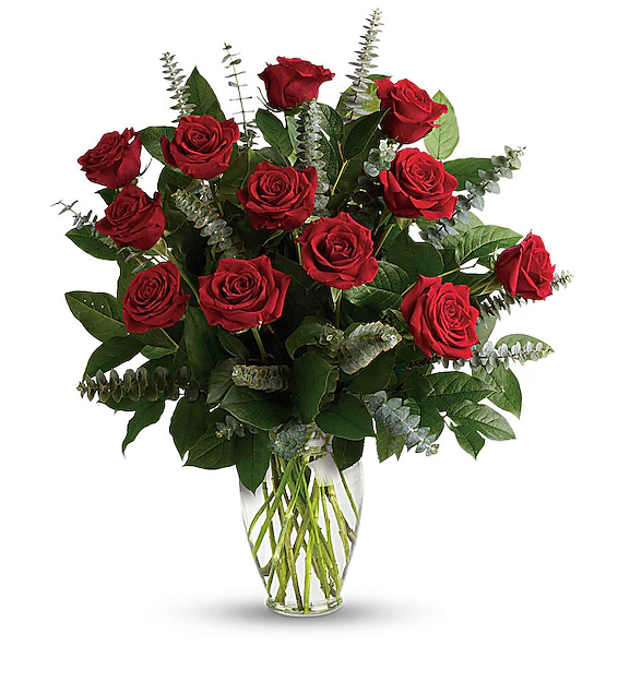 One Dozen Long Stem Roses in Vase