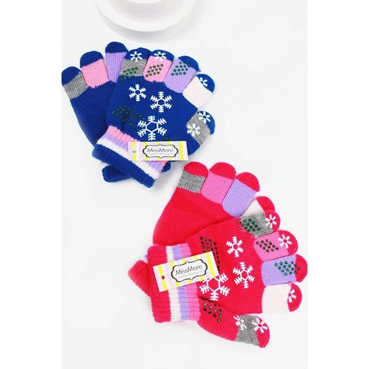 Snowflake Print Kids Gloves: MIX COLOR / ONE