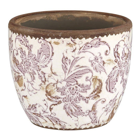 Cream And Maroon Flower Pot